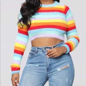 Fashion Nova Feeling Colorful Fuzzy Sweater - Rainbow